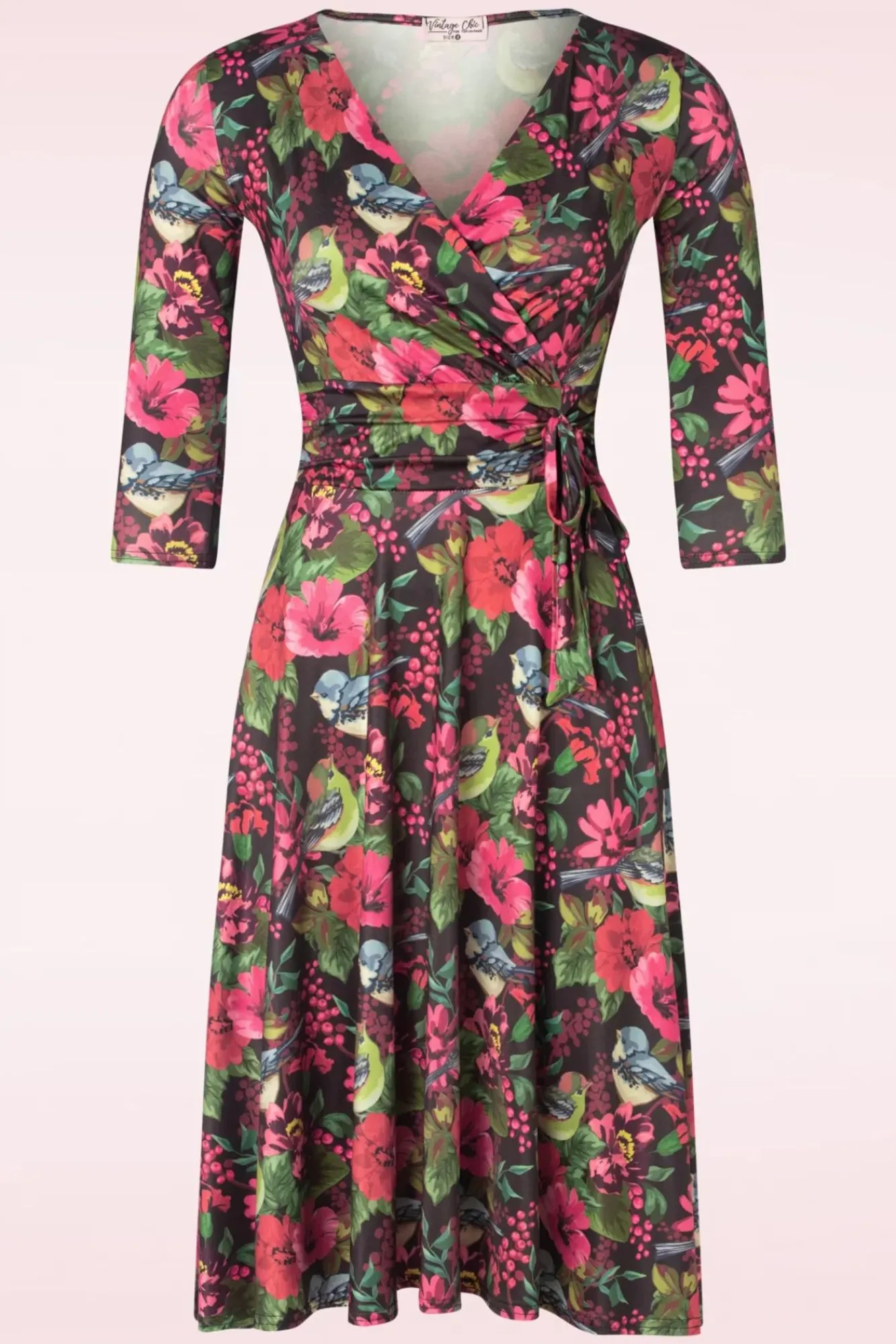 aria_floral_bird_print_swing_jurk_in_zwart_0.webp Clearance Vintage Chic for Topvintage Aria Floral Bird Print Swing Jurk In Zwart