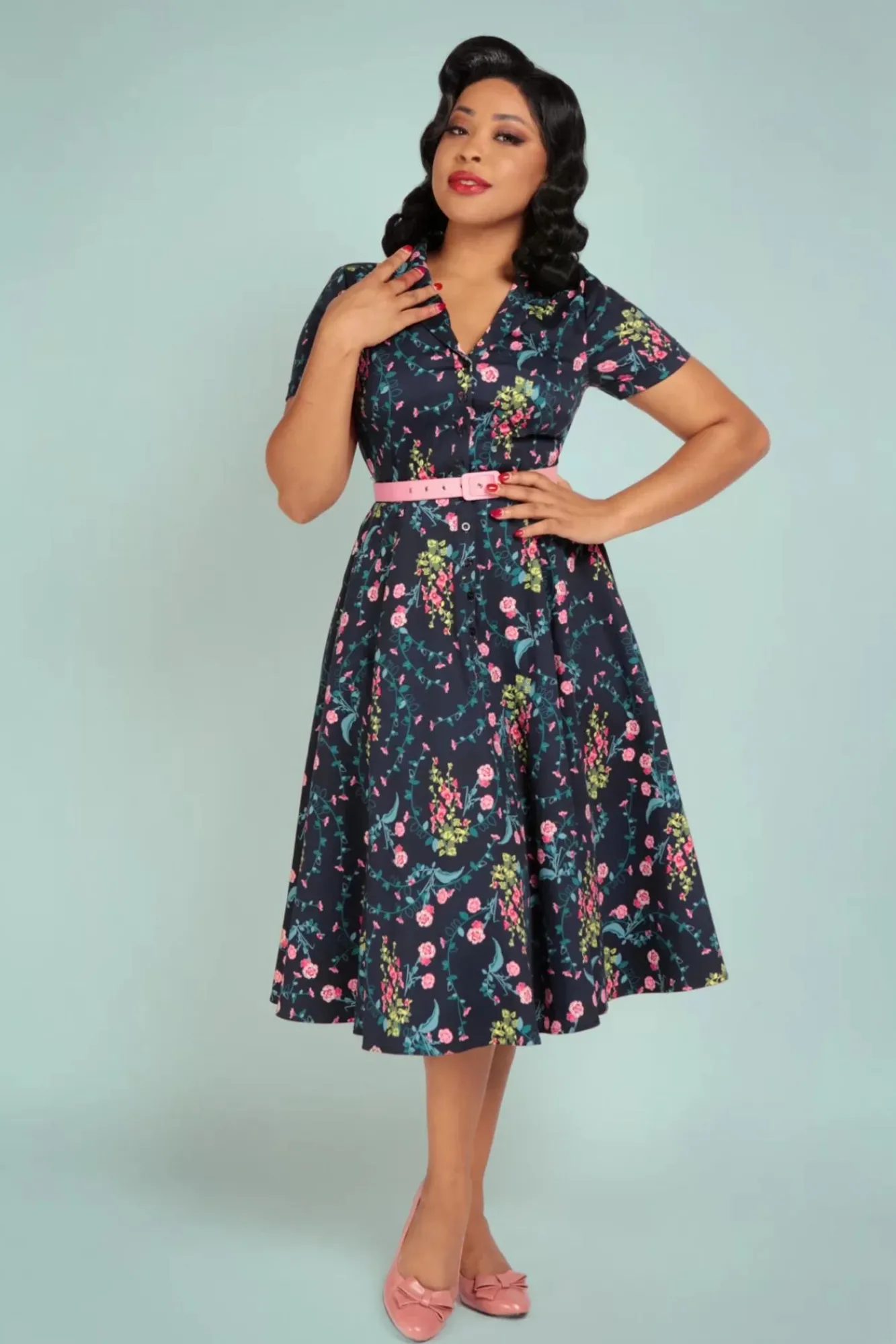 caterina_hollyhocks_hooray_swing_jurk_in_marineblauw_0.webp Discount Collectif Clothing Caterina Hollyhocks Hooray Swing Jurk In Marineblauw