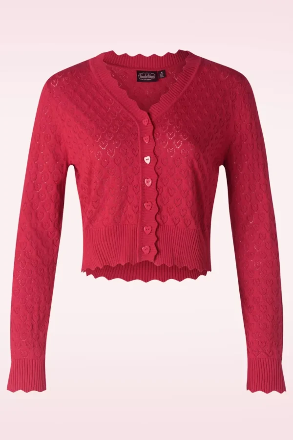 Outlet Vixen Heart Pattern Scallop Edge Cardigan In Rood