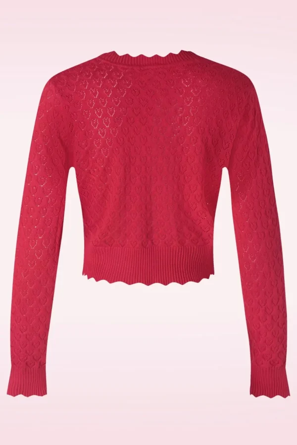 Outlet Vixen Heart Pattern Scallop Edge Cardigan In Rood