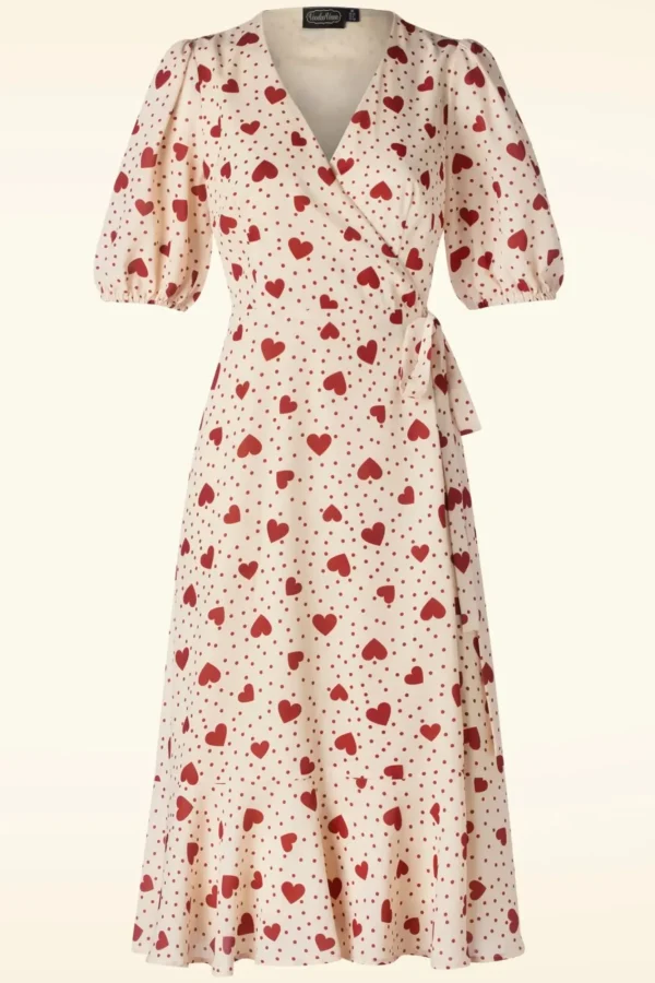 Store Vixen Heart Polka Dot Wikkel Jurk In Creme
