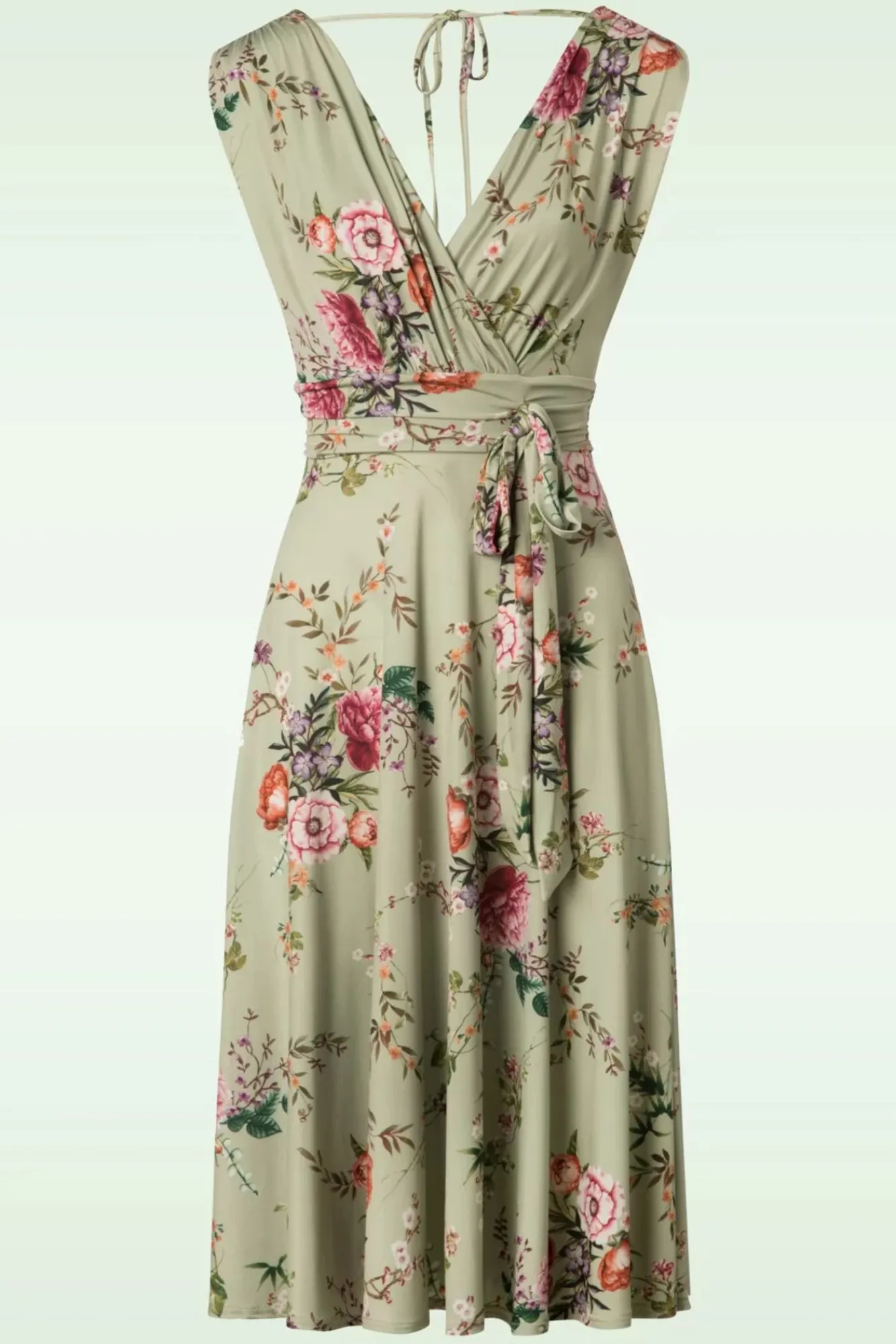 Fashion Vintage Chic for Topvintage Jane Bloemen Midi-Jurk In Vintage Groen