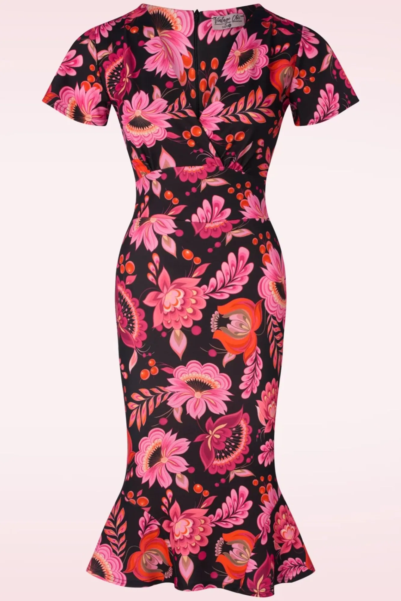 katie_floral_pencil_jurk_in_zwart_en_roze_0.webp Store Vintage Chic for Topvintage Katie Floral Pencil Jurk In Zwart En Roze