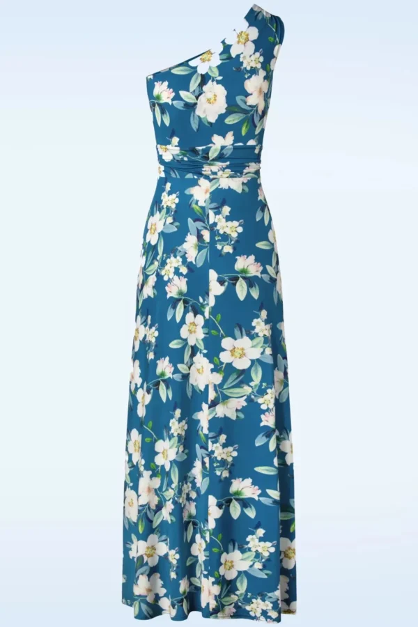 Store Vintage Chic for Topvintage Olga Flowers One Shoulder Maxi Jurk In Blauw