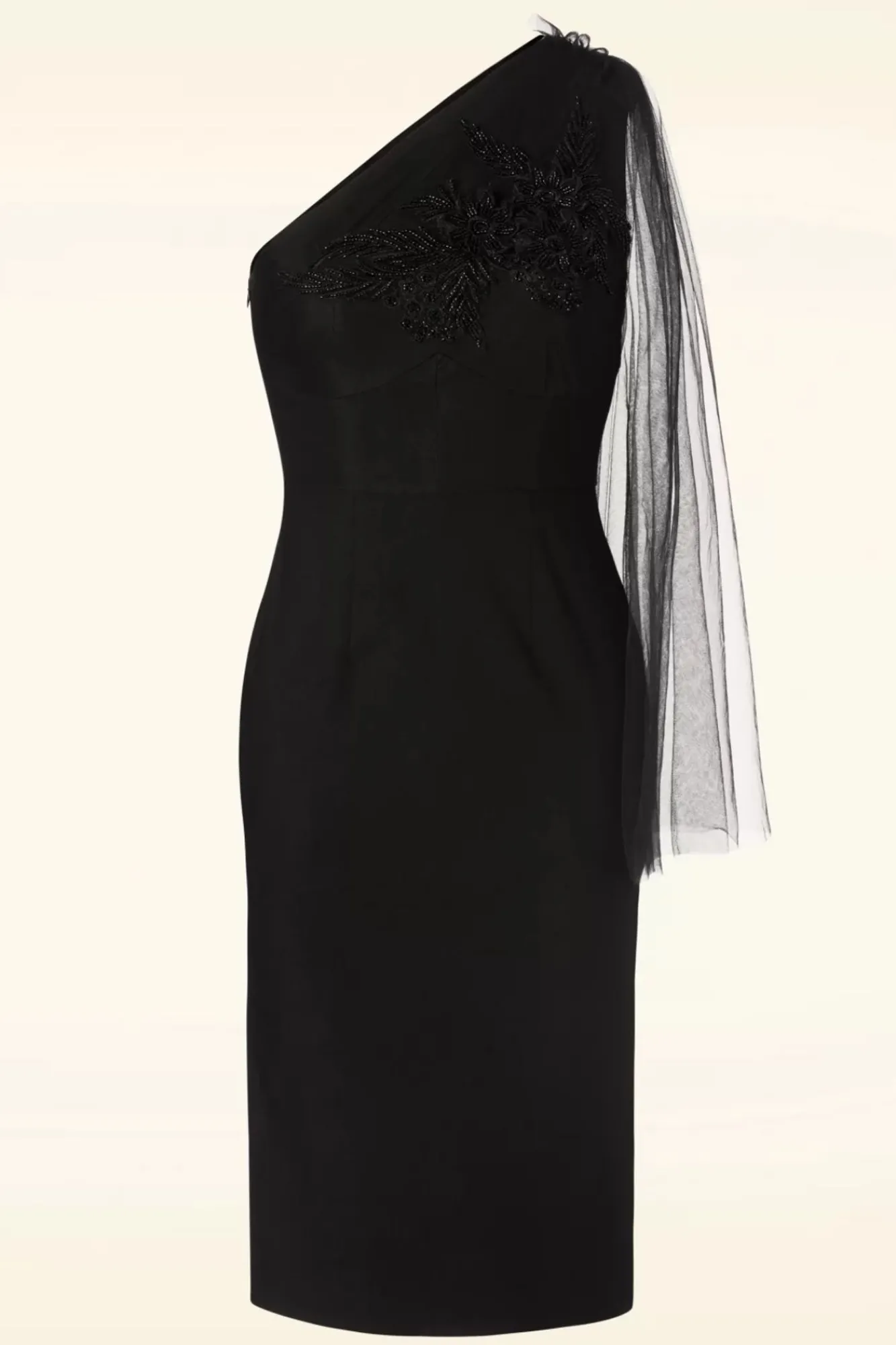 sabrina_beaded_tulle_sash_pencil_jurk_in_zwart_1.webp Hot Rebel Love Clothing Sabrina Beaded Tulle Sash Pencil Jurk In Zwart