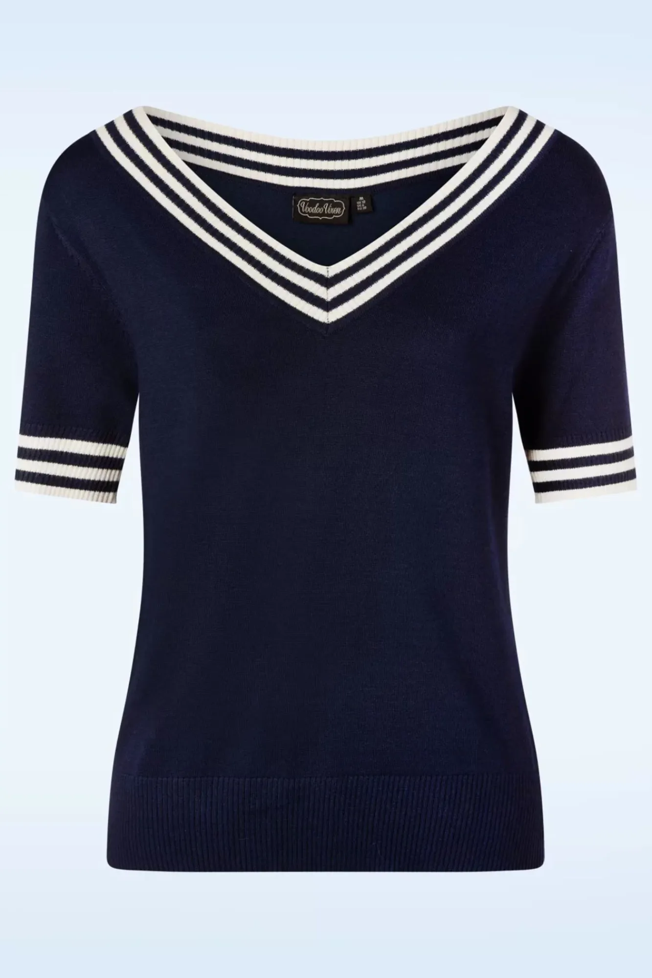 sally_top_met_korte_mouwen_en_gestreepte_halslijn_in_marineblauw_0.webp Online Vixen Sally Top Met Korte Mouwen En Gestreepte Halslijn In Marineblauw